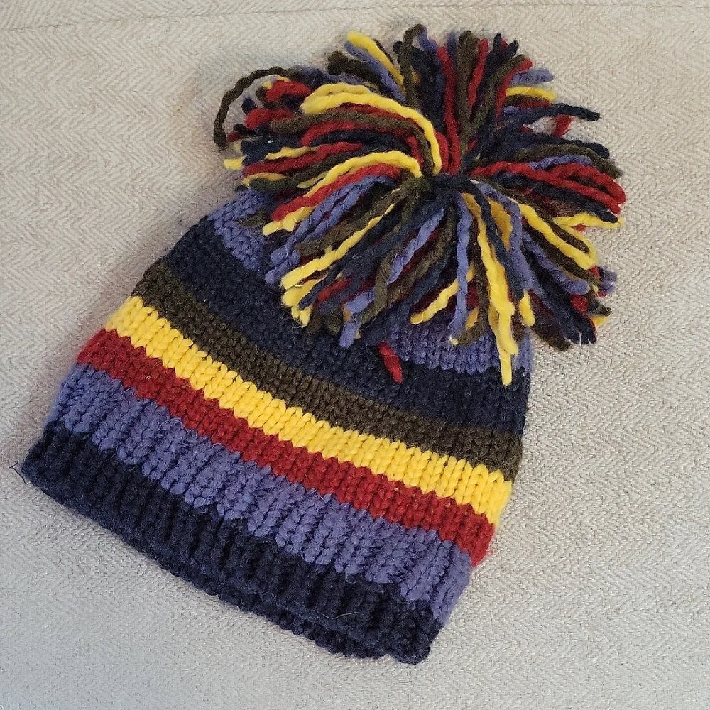 Colorful Striped Kids Pom-Pom Beanie